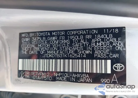2019 Toyota Prius C L from USA, damaged, VIN JTDKDTB31K1625414